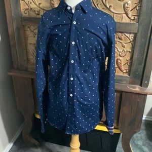 Express for Men Blue Button Up Casual Shirt with white anchor print Size: S